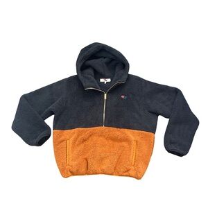 Aviator Nation Two-Tone Teddy Jacket in Black and Orange